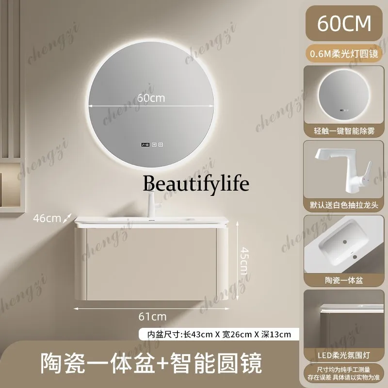A17 Cream gray wind solid wood - Bathroom Cabinet Mirror 评论和价格