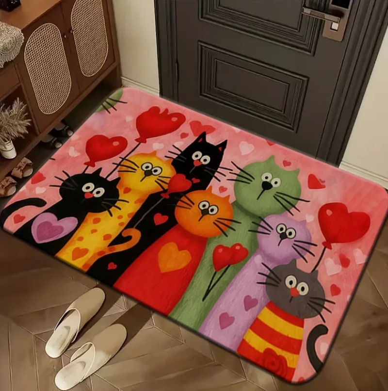 Vibrant Cat Design Floor Mat N - Home Bathroom Door Design 评论和价格