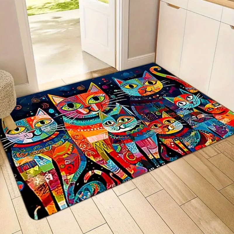 Vibrant Cat Design Floor Mat N - Home Bathroom Door Design 评论和价格