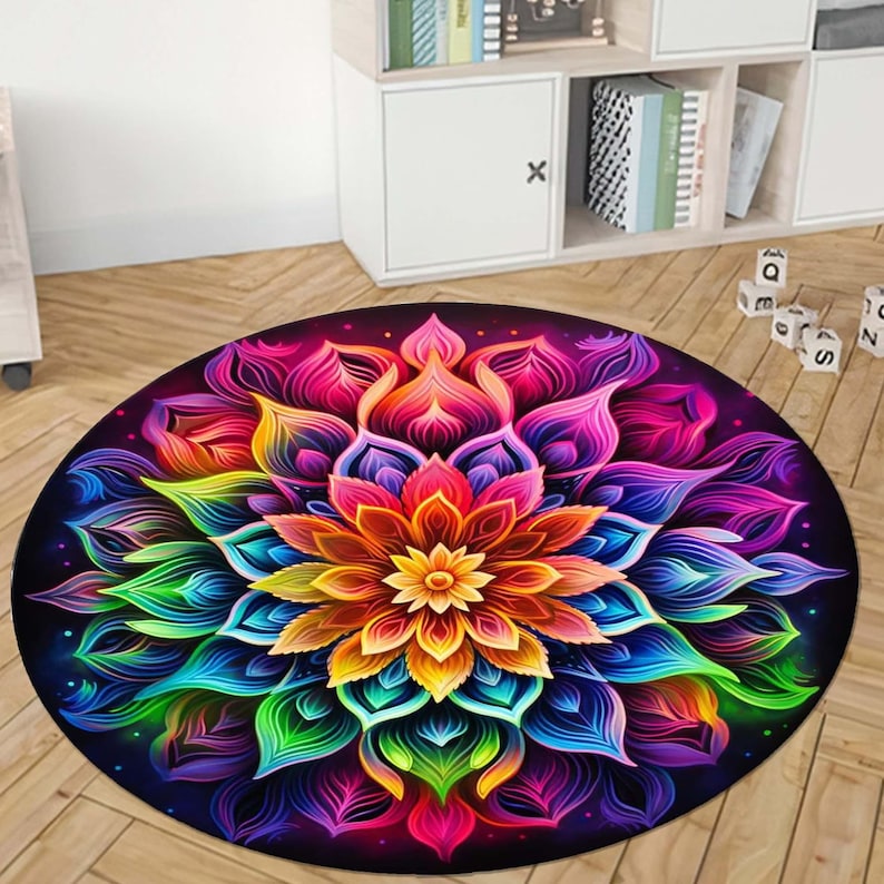 Rainbow Mandala Round Rug, Flo - Home Bathroom Door Design 评论和价格