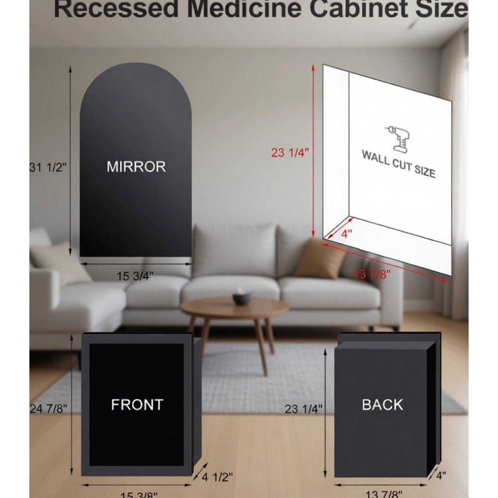 Arched Recessed Medicine Cabin - Bathroom Cabinet Mirror 评论和价格